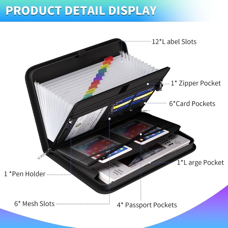 BroadFDO Fireproof & Waterproof Accordion File Organizer, 13-Pocket Expanding Document Organizer with Handle & Labels,Heat-Resistant Fireproof File Folder A4/Letter Files, Safe Travel File Organizer - Image 2
